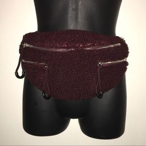 Stylish fuzzy maroon fanny pack